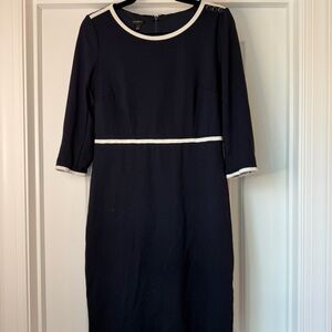 Talbots Navy Blue Dress White Piping 3/4 Length Sleeves size 6